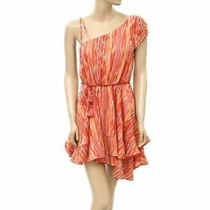 Free People Orange Pattern Heart Shaped Face Mini Dress One Shoulder Layered